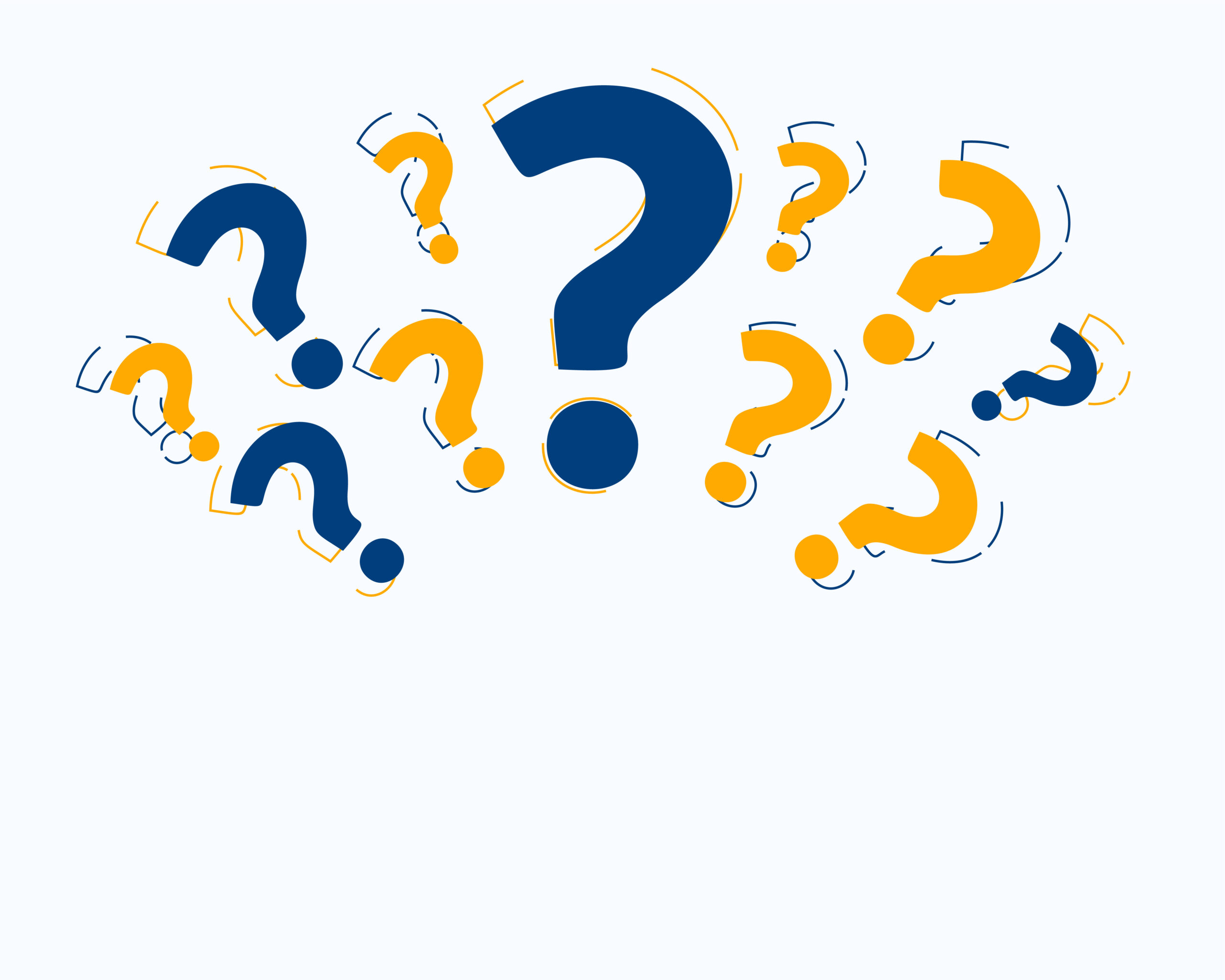 Illustration de points d’interrogation symbolisant les questions fréquentes sur l’audition et les troubles auditifs.
